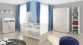 Hanna Set 9: best. aus Babybett, Kommode, Wickelaufsatz, Wandboard, Regal mit 6 Fächern und Kleiderschrank 3-trg.