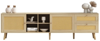 autolock TV-Schrank Stilvoller TV-Schrank aus Holz und Rattan-180*40*55 cm 2 Rattan-Türen,2 Rattan-Schubladen,passend für 80 Zoll TV