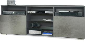 TV-Board Granada, Lowboard mit 2 Türen und 6 offenen Fächern, Korpus Anthrazit matt, Fronten in Beton dunkel Optik (146 x 54 x 35 cm)