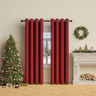 Rosnek Vorhang Karo Vorhang Fenstervorhang Weihnachtsdeko Ösen, Halbtransparent, (2 St), für Wohnzimmer Schlafzimmer Bauernhaus Restaurant 132x160cm Rot