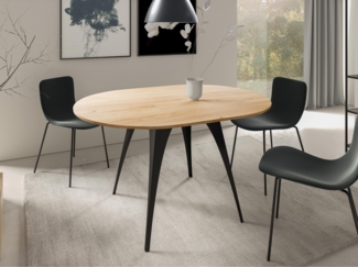 Esstisch Calliso 100, Ausziehbarer, Beine aus Stahl (Farbe: Schwarz / Eiche Craft Gold)