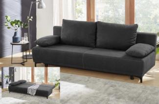 Schlafsofa LUIGI Querschläfer mit Bett und Stauraum Anthrazit Grau ca. 196 cm