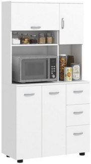 HOMCOM Küchenbuffet Küchenschrank mit 3 Schubladen, verstellbaren Einlegeböden (Esszimmerschrank, 1-St, Hochschrank) für Wohnzimmer, Esszimmer, 89 x 39,5 x 168 cm, Weiß