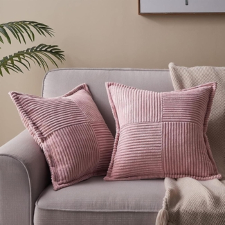 Topfinel Kissenbezug 40x40 rosa 2er Set Kordsamt geometrische Streifen