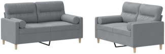 vidaXL 2-tlg. Sofagarnitur mit Kissen Hellgrau Stoff 3201584