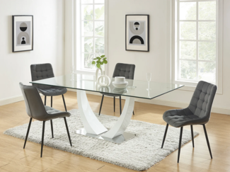 Vente-unique - Polsterstuhl 2er-Set - Samt & schwarzes Metall - Grau - OLLUA