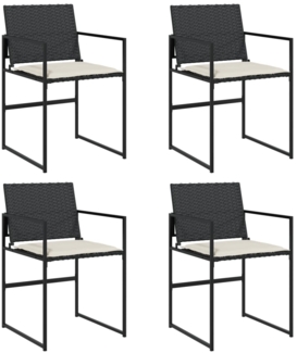 vidaXL Gartenstühle mit Kissen 4 Stk. Schwarz Poly Rattan 4008581