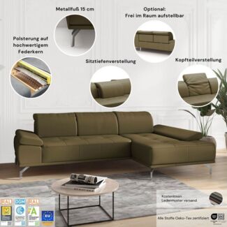 Home affaire Ecksofa Caluna, Inkl. Sitztiefenverstellung, wahlweise mit Kopf- und Armteilverstellung