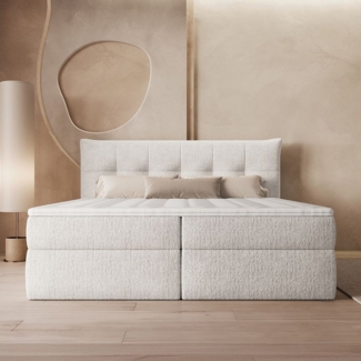 abc bedding Boxspringbett Komfortbett CLAUDIO im stilvollen hell beige Stoffdesign (Bett mit Topper, 3-St, inkl. Matratze und Topper), Voll-orthopädisches Schlafsystem inklusive Bettkasten