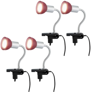 4er LED Tischleuchte, Klemme, Spot beweglich, rot, H 34cm