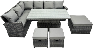 Fimous 9 Sitzer Hoher Rücken Outdoor Rattan Höhenverstellbarer Esstisch Ecksofa Set Gartenmöbel Hockern Dunkelgrau gemischt Links Hund