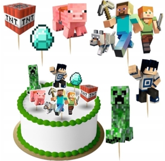 Festivalartikel Tortenstecker Minecraft Topper Set 6 Stk Geburstag Torten Deko Kuchen Junge
