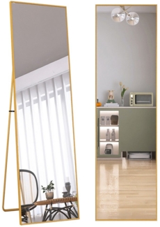 FUROKOY Spiegel Ganzkörperspiegel mit stützenden Racks Wandspiegel mit Metallrahmen (Packung, 1-St, Explosionsgeschützte Linsen), 140x40 cm,Standspiegel,Golden Grenze,HD großer Wandspiegel
