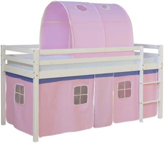 Homestyle4u Spielbett mit Tunnel, Rosa, Kiefernholz rosa, 90 x 200 cm