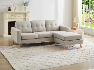 Vente-unique - Ecksofa - Ecke wechselbar - Stoff - Beige - BARTOLOME