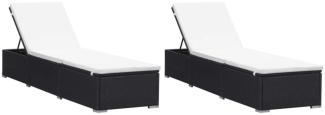 vidaXL Sonnenliegen mit Auflage 2 Stk. Poly Rattan Schwarz 277088