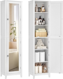 VASAGLE Badkommode Badezimmerschrank Hochschrank Badschrank, mit Ganzkörperspiegel, mit verstellbaren Ablagen