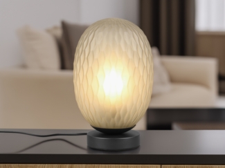 Tischleuchte FACETTE mit ovalem Glas Lampenschirm Grün, Höhe 28cm