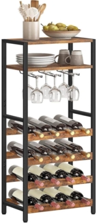 Freistehendes Weinregal für 16 Flaschen mit Tischplatte und Weinglashalter
