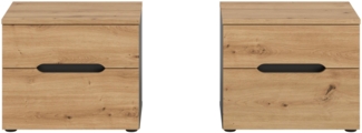 Homes & Jones Nachttisch Sova 2er-Set – Eiche-Optik & Schwarz, 50x42x37 cm, mit Stauraum & Schublade, modernes Design für stilvolle Schlafzimmer & passende Bettgestelle