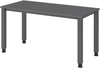 bümö manuell höhenverstellbarer Schreibtisch 140x67 cm in Graphit, Metall-Gestell in Graphit - PC Tisch höhenverstellbar & klein, Mini-Homeoffice Tisch, kleiner Computertisch, QS6-14-G-G