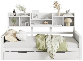 REDOM Kinderbett Einzelbett Schlafsofa Holzbett (90x200 cm, Kiefer Massivholz, mit Bettkasten & Lattenrost, platzsparendes Funktionsbett, für Gästezimmer & kleine Räume), ohne Matratze