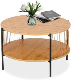 Runder Couchtisch Holz Satztisch mit Quasten Beistelltisch 2 Etagen Metallrahmen