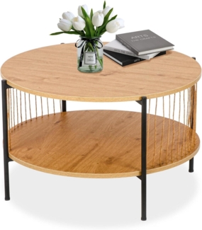 Runder Couchtisch Holz Satztisch mit Quasten Beistelltisch 2 Etagen Metallrahmen