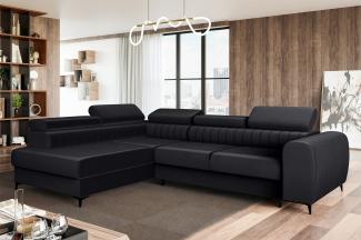 MEBLINI Schlafcouch mit Bettkasten - PORTO - 269x204x72cm Links - Schwarz Samt - Ecksofa mit Schlaffunktion - Sofa mit Relaxfunktion und Kopfstützen - Couch L-Form - Eckcouch - Wohnlandschaft