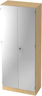 bümö office Kleiderschrank Holz abschließbar mit Spiegel, Büroschrank 80 cm breit in Ahorn/Silber - Flur Schrank als Garderobe für Jacken, Taschen & Co. im Arbeitszimmer - Büro Schrank, 6200-3-S-SG
