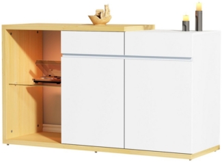 MODFU Sideboard mit großen Stauraum (Kommode, Anrichte, Wohnzimmerschrank, Eckschranke, 1 St, 2 Türen, 2 Schubladen, 2 offene Fächer), mit LED-Beleuchtung