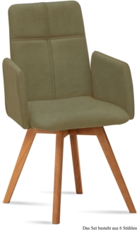 Armlehnstuhl (6er-Set) Dinah 52 x 92 x 60 Eiche geölt/Olivgrün