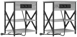 vidaXL Nachttisch mit Ladestation mit Regal Grau Sonoma Holzwerkstoff 859522