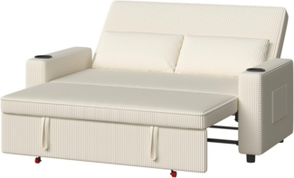 GUNJI Sofa Mit Bettfunktion, mit ausziehbarer sofas wohnzimmer, Hochwertiges Cordsofa mit zwei integrierten Getränkehaltern, ausziehbarem Doppelschlafsofa mit fünf Liegepositionen, geeignet für Wohn- und Schlafzimmer.