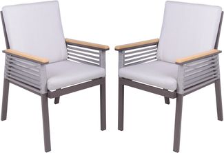 Gartenstuhl 2er Set JASPER - Aluminium, Seilbespannung, Hellgrau | Gartenstühle Wetterfest Essstühle Outdoor Terrasse