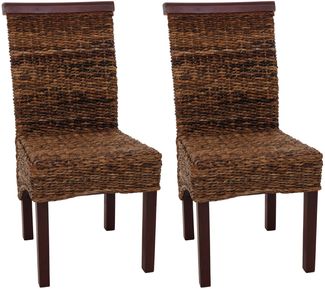 2er-Set Esszimmerstuhl Korbstuhl M45 Stuhl Bananengeflecht ~ hell, ohne Kissen