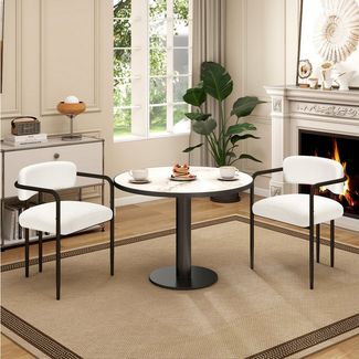 Puluomis Esszimmerstuhl mit Armlehnen, gepolsterten Sitz, Teddyfleece Bezug weiß (Set, 2 St)