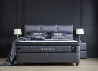 abc bedding Boxspringbett HAMILTON Voll-orthopädisches Komfortbett in Anthrazit, Funktionsbett mit Bettkasten, inkl. Bettbank & 2 Nachttischen