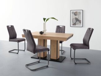 HELA Essgruppe Agnes Esstisch ausziehbar, Tisch ausziehbar 140 -220 cm, (Set, 5-tlg), Belastbarkeit 140 KG, bequem gepolstert mit Griff