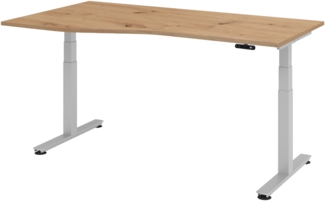 bümö elektrisch höhenverstellbarer Schreibtisch 180x100 cm in Asteiche, Gestell silber - Schreibtisch höhenverstellbar elektrisch mit Memory-Steuerung, Steh-Sitz Tisch, XDSM-18-R-S