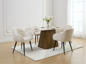 Vente-unique - Stuhl mit Armlehnen 6er-Set - Strukturstoff & schwarzes Metall - Cremefarben - LASSANDRA von Pascal Morabito