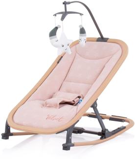 Chipolino Babywippe Velvet faltbar Spielbogen Holzoptik Sicherheitsgurt bis 9 kg rosa