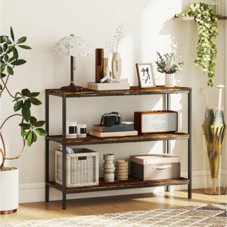 HOMCOM Konsolentisch Flurtisch mit 3 Ebenen, Metallrahmen (Metallregal, 1-St, Beistelltisch), für Kleinen Raum, Flur, 101 x 35 x 80 cm, Rustikal-Braun