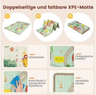 COSTWAY Laufstall Baby Laufgitter, 188 x 157 cm, mit Matratze