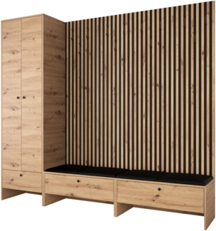 Garderoben-Set Melire VI, Kleiderschrank, Unterschrank, Griffe aus Metall (Farbe: Artisan Eiche, Soft 011)