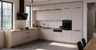 Winkelküche SOLANO 290x350 Küchenzeile Eckküche Küche Kaschmir beige + Eiche Artisan mit XXL Stauraum