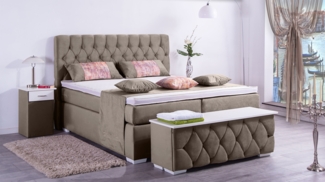 Meisterbetten Boxspringbett Jana 160x200 in VS-Sand, Matratzenbezug Nano, Ergoflex-Topper