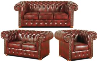 Casa Padrino Chesterfield Wohnzimmer 3er Set Weinrot