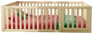 HAUSS SPOLE Kinderbett 140x200 cm Holzboden Bettrahmen mit Zaun und Tür, Holzfarbe (aus Kiefernholz mit Zaun und Tür – vielseitiges Design für Spielräume, sichere Schlafumgebung und kreatives Wohnen, ideal für Kinderzimmer und abenteuerliche Spielbereic...