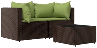 vidaXL 3-tlg. Garten-Lounge-Set mit Kissen Braun Poly Rattan 319827